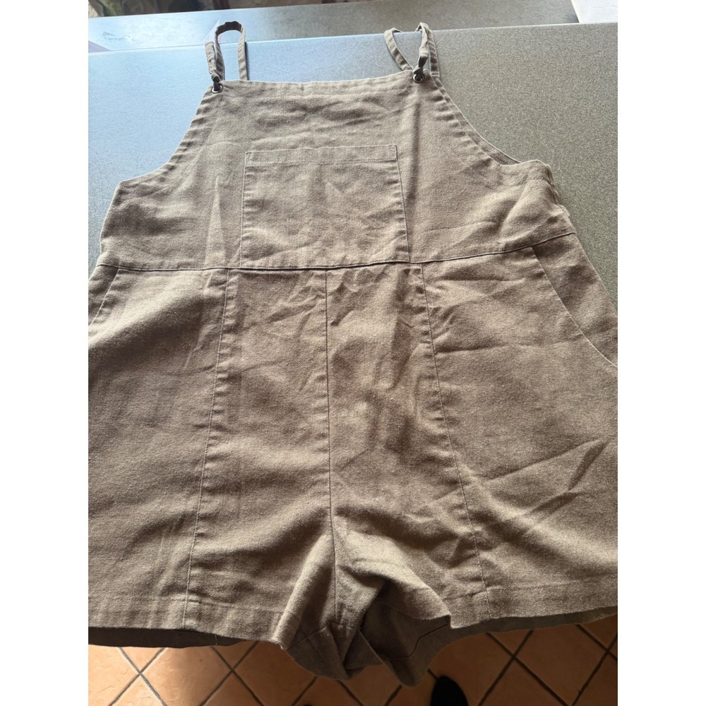 Natural Life Black Linen Blend Overall Romper Sleeveless Bib Pocket Womens L - Picture 3 of 9